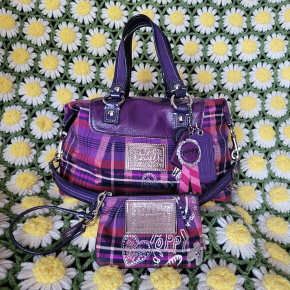 Coach Handbags - Coach Poppy Tartan Bag + Wristlet